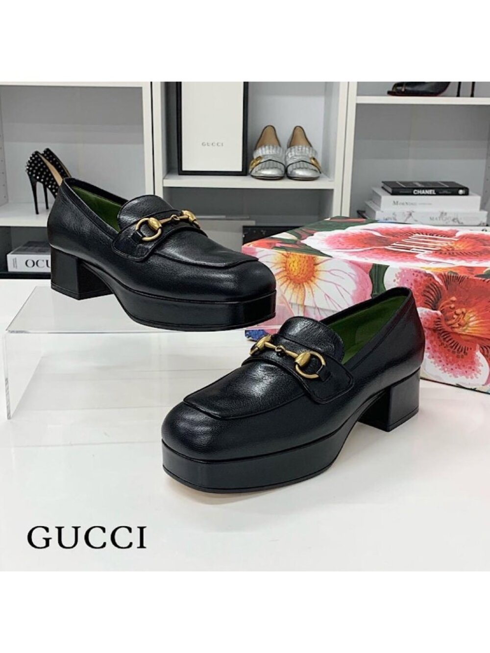 Gucci Leather Horsebit Platform Loafers Black